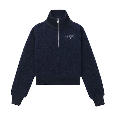 Sporty & Rich High-Neck Pullover Sweatshirt Navy Blue Unisex QZ662NA