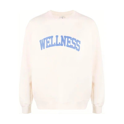 Sporty & Rich Letter Applique Pullover Crewneck Unisex Sweatshirt Light Beige CR623CR