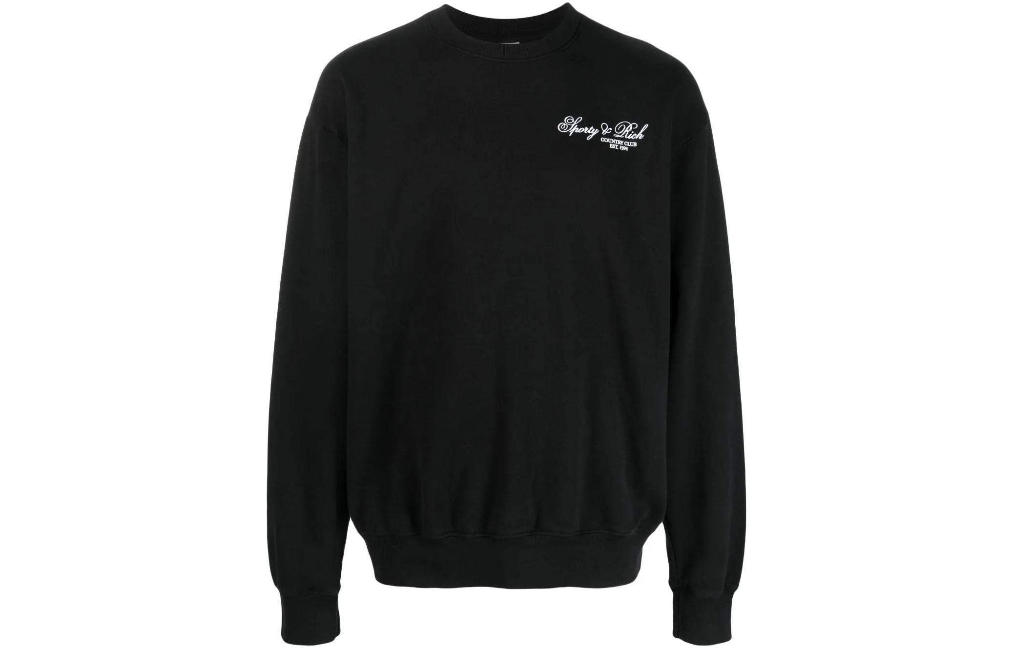 Sporty & Rich Letter Logo Graphic Crewneck Sweatshirt Black ( Loose Fit) VILLACREWNECKCREWNECKBLACK