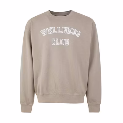 Sporty & Rich Letter Print Cotton Crewneck Long Sleeve Sweatshirt Grey Mens CRAW2340EL13
