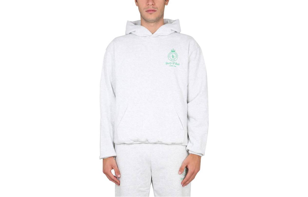 Sporty & Rich Letter Print Pullover Hoodie Unisex Light Gray HO471HGHEATHERGRAY