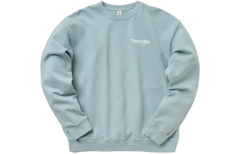 Sporty & Rich Logo Crewneck Pullover Sweatshirt Unisex Light Blue CR304SO