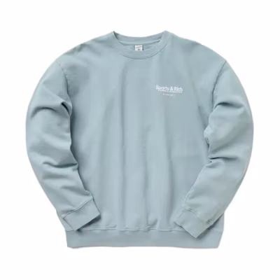 Sporty & Rich Logo Crewneck Pullover Sweatshirt Unisex Light Blue CR304SO