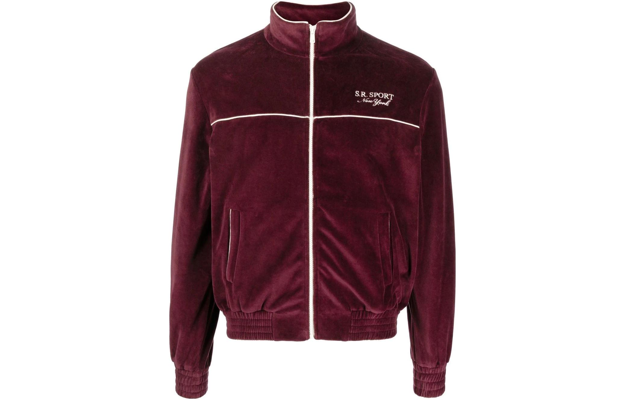 Sporty & Rich Logo Embroidered Zip-Up Sweatshirt Burgundy JA751ME