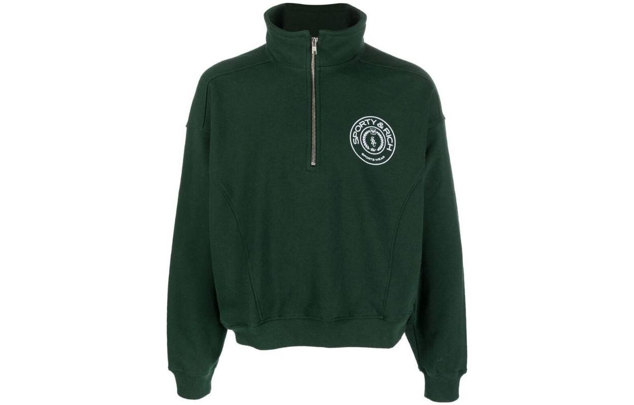 Sporty & Rich Logo Half-Zip Pullover Sweatshirt Unisex Green QZ691FO