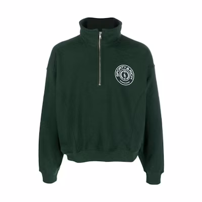 Sporty & Rich Logo Half-Zip Pullover Sweatshirt Unisex Green QZ691FO