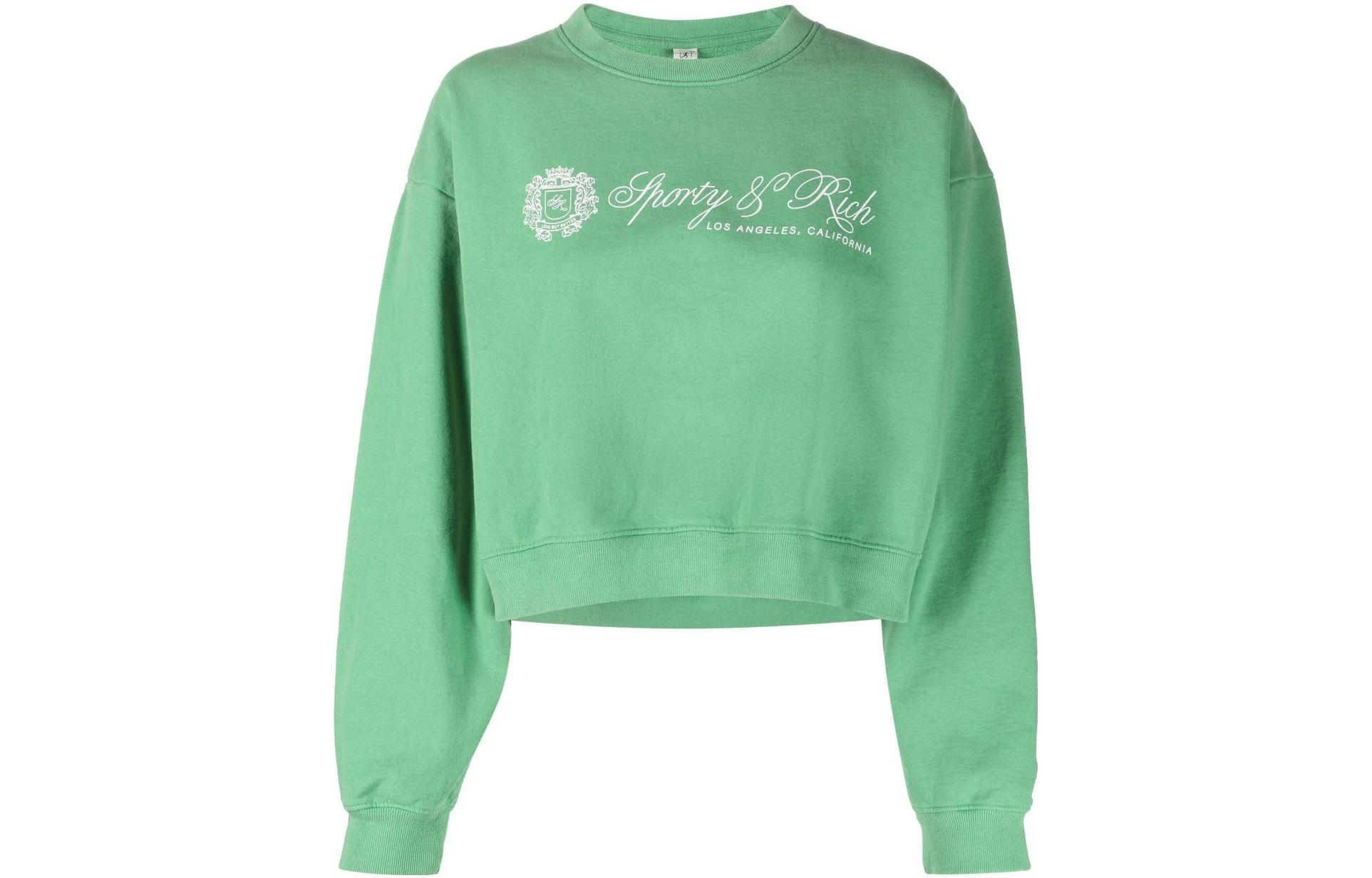 Sporty & Rich Logo Print Crewneck Cropped Sweatshirt Unisex Green CR664VEVERDEWHITE