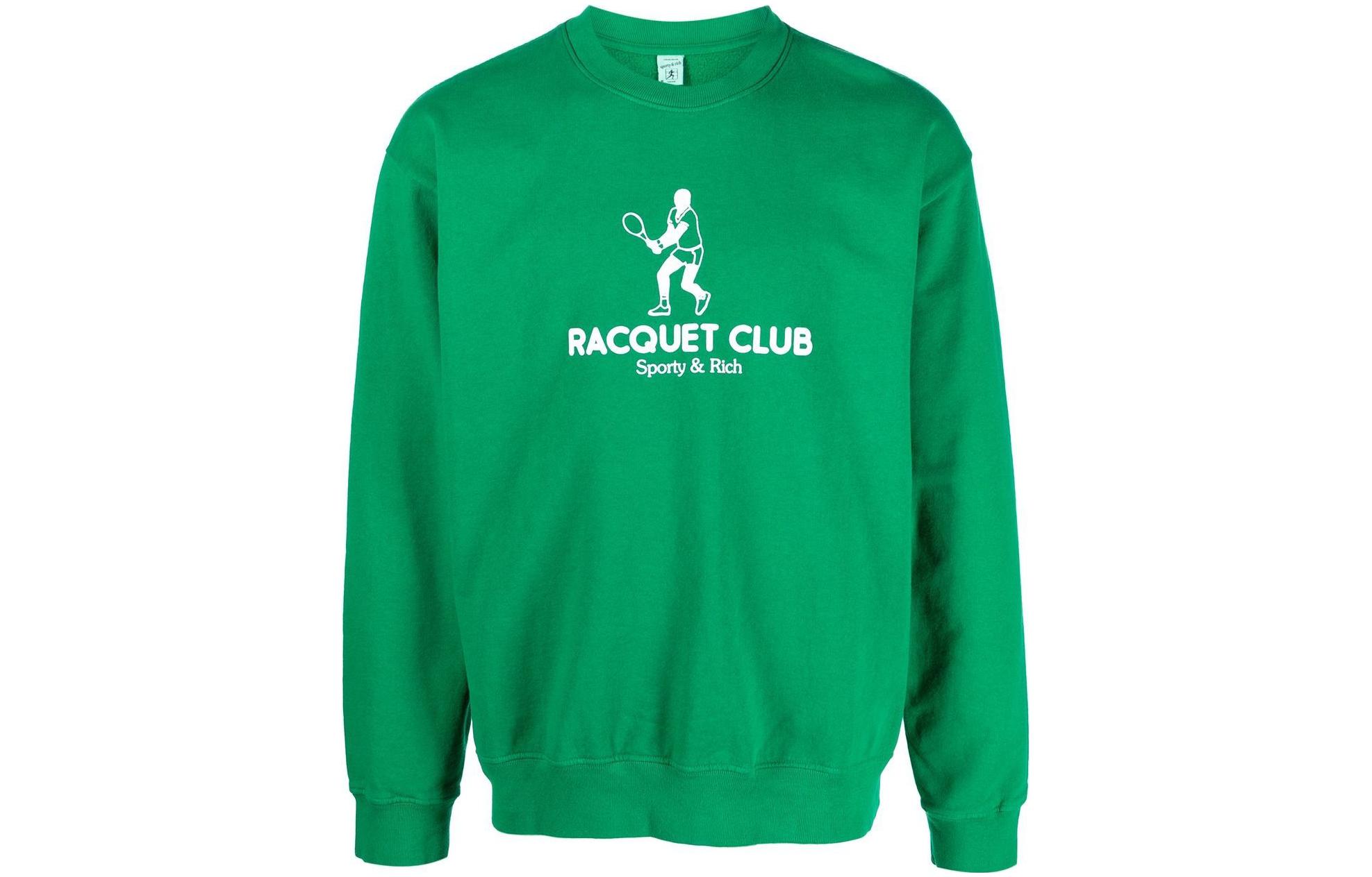 Sporty & Rich Logo Print Crewneck Long Sleeve Sweatshirt Green CR654GSGRASS