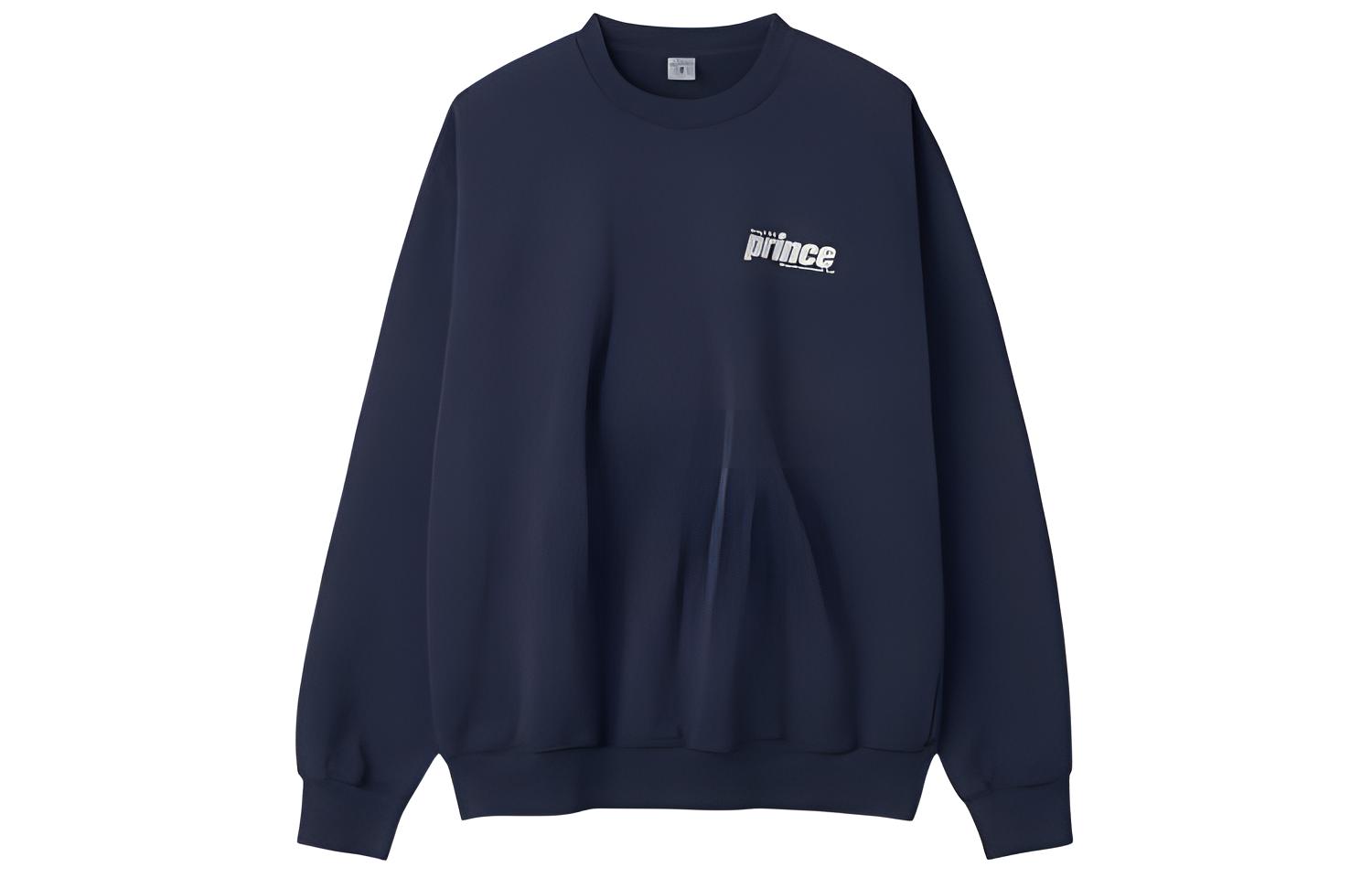 Sporty & Rich Logo Print Crewneck Long Sleeve Sweatshirt Navy Blue CR521NA