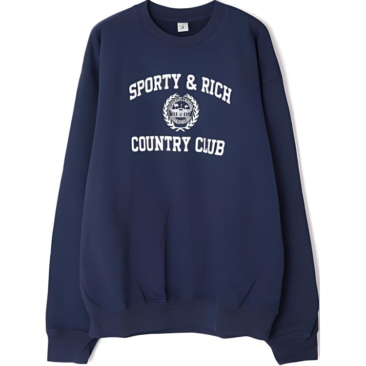 Sporty & Rich Logo Print Crewneck Loose-Fit Long Sleeve Sweatshirt Blue CRAW2327NA31