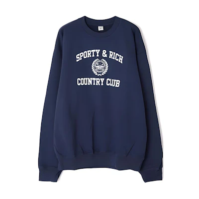 Sporty & Rich Logo Print Crewneck Loose-Fit Long Sleeve Sweatshirt Blue CRAW2327NA31