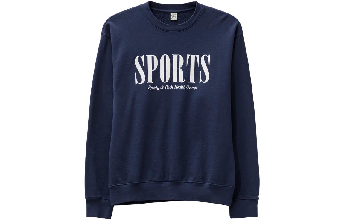 Sporty & Rich Logo Print Crewneck Pullover Sweatshirt Navy Unisex CR872NA