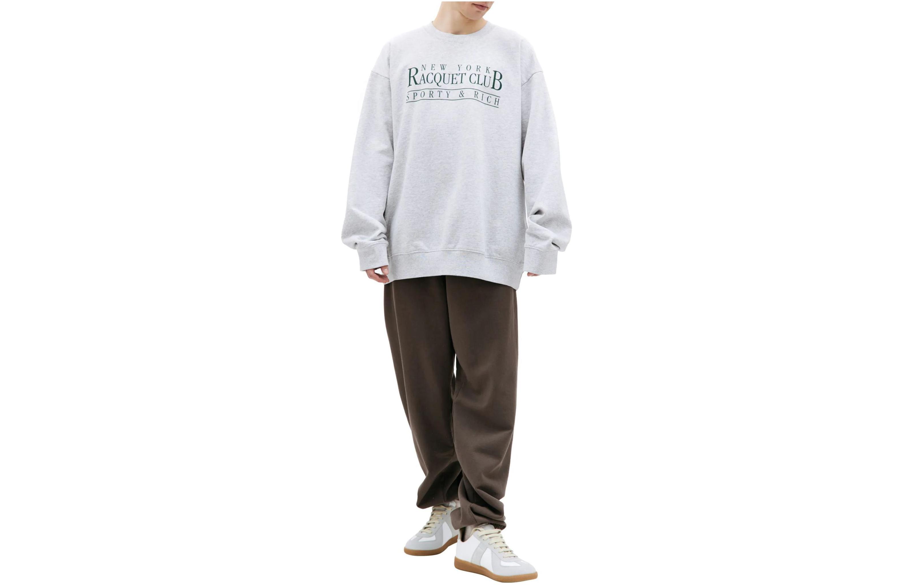 Sporty & Rich Logo Print Oversized Crewneck Sweatshirt Grey CRAW2354HG