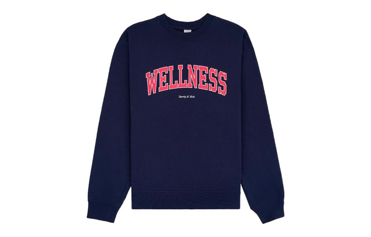Sporty & Rich Navy Crewneck Sweatshirt with Lettering Unisex CR662NA
