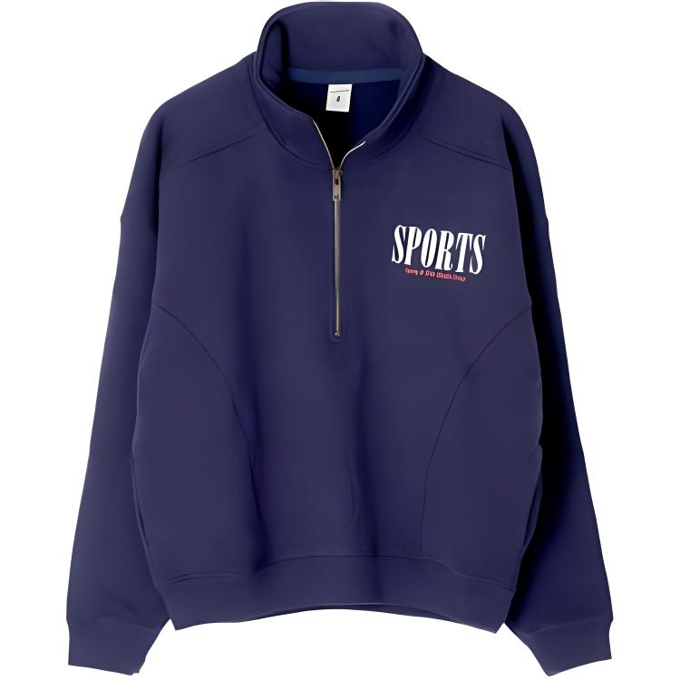 Sporty & Rich Oversized Half-Zip Collar Sweatshirt Unisex Blue QZAW233NA31