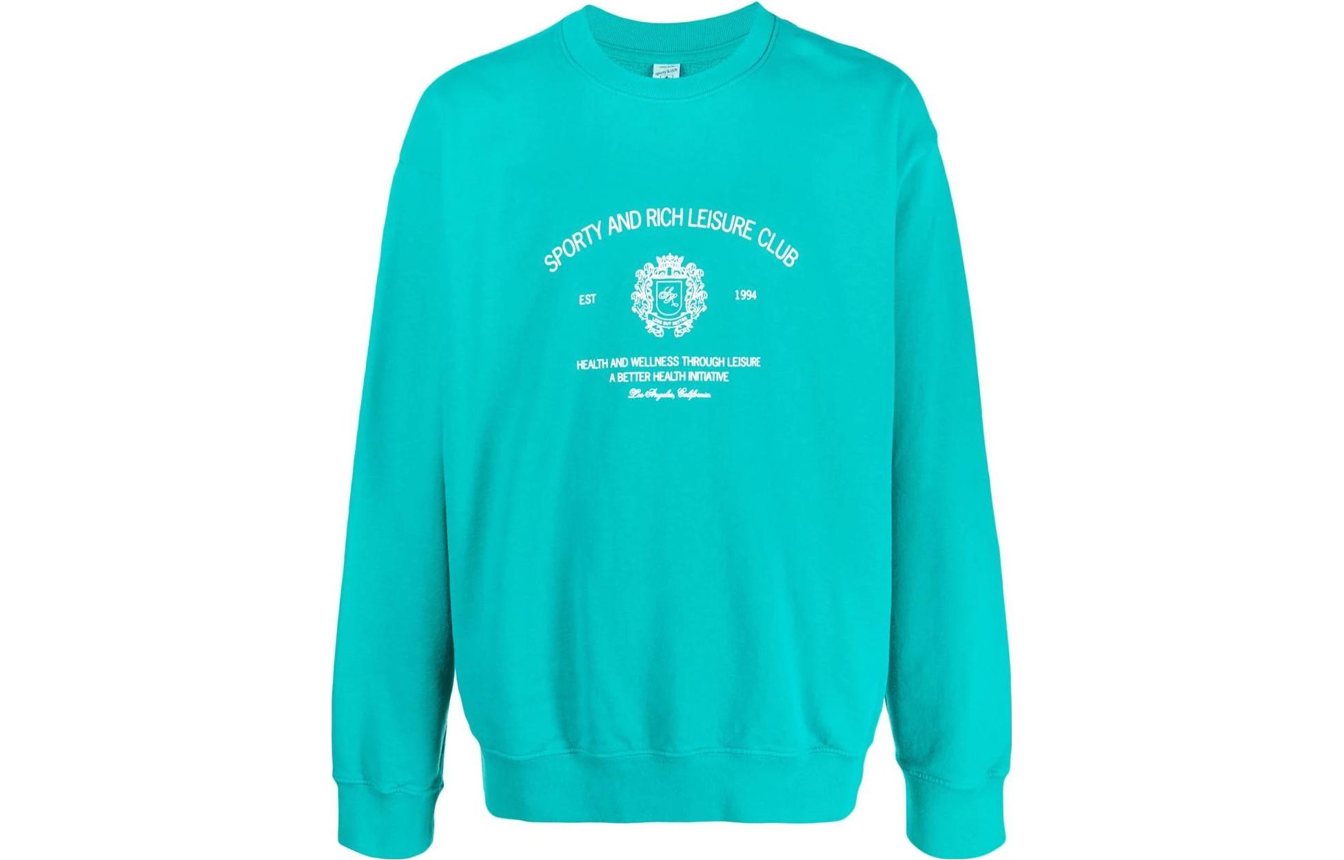 Sporty & Rich Pure Logo Print Crewneck Long-Sleeve Sweatshirt Blue CR635CRESTTEALWHITE