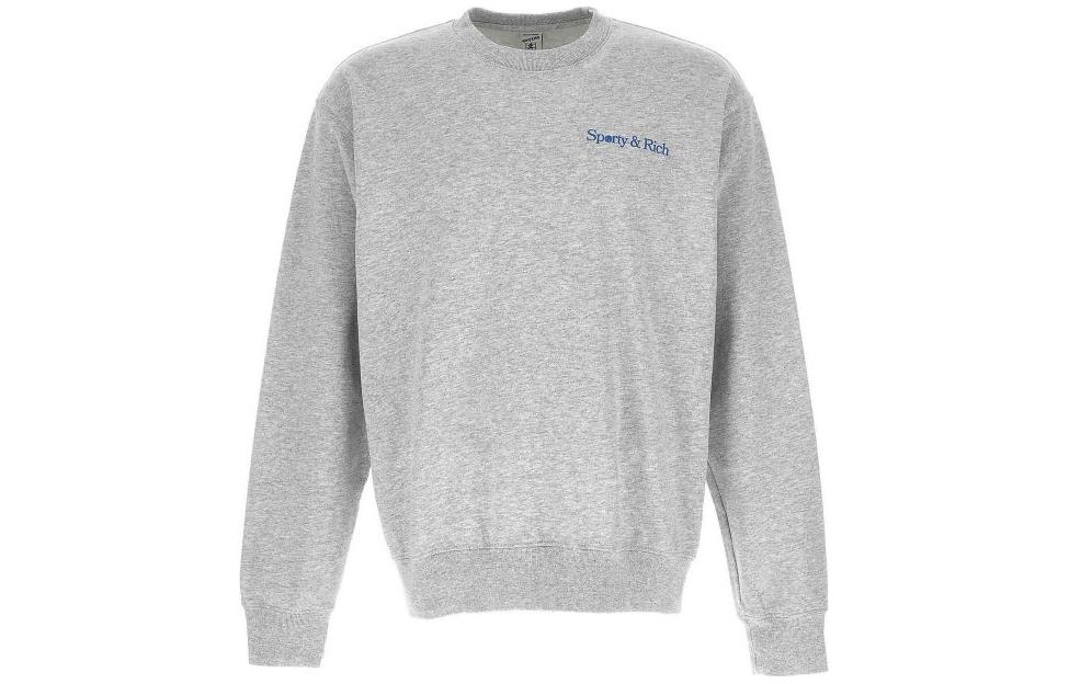 Sporty & Rich Solid Color Letter Print Gray Long Sleeve Sweatshirt for Men CR874HGHEATHERGRAY
