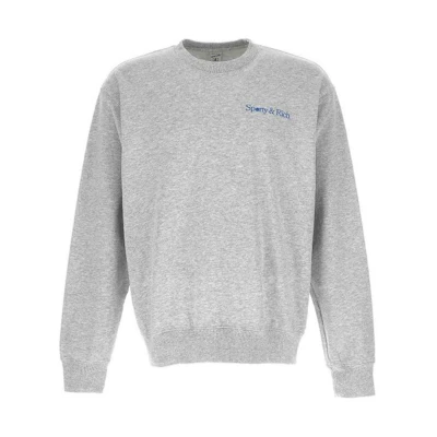 Sporty & Rich Solid Color Letter Print Gray Long Sleeve Sweatshirt for Men CR874HGHEATHERGRAY