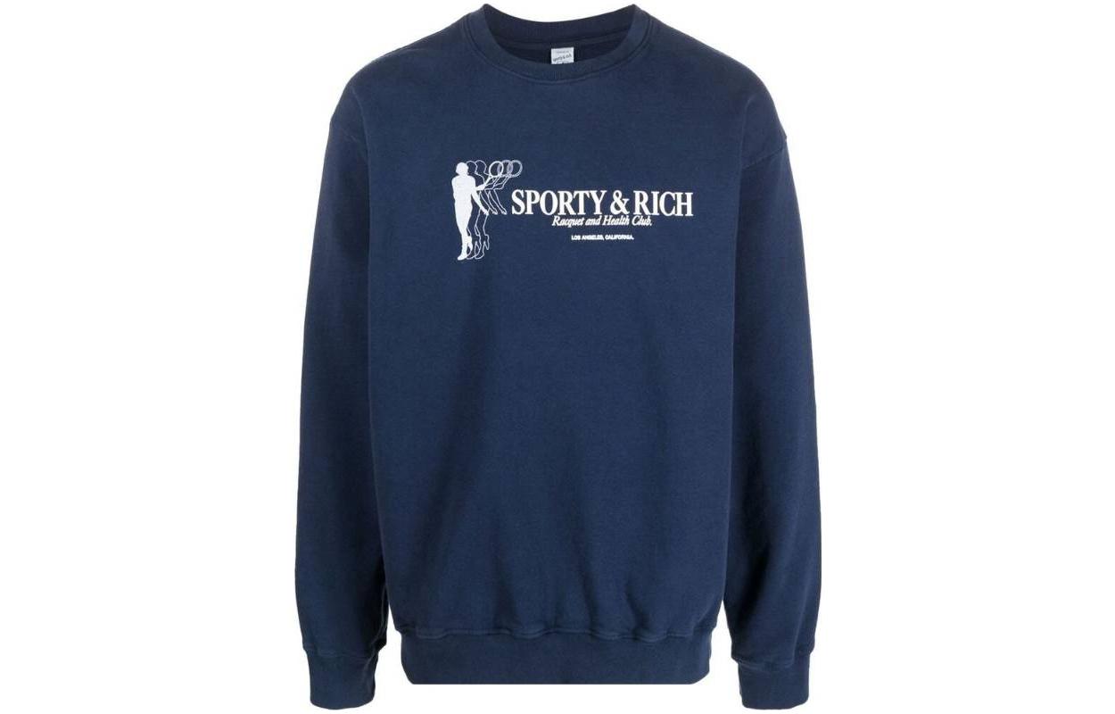 Sporty & Rich Solid Logo Print Crewneck Sweatshirt Navy Blue CR442NA