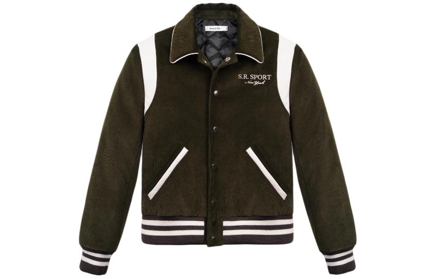 Sporty & Rich SR Sport Corduroy Varsity Jacket Retro Black Long Sleeve JAAW233DO289