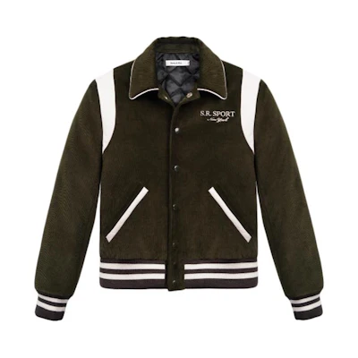Sporty & Rich SR Sport Corduroy Varsity Jacket Retro Black Long Sleeve JAAW233DO289