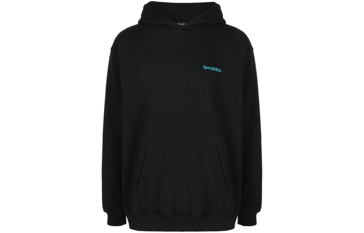 Sporty & Rich SS22 Black Logo Print Pullover Hoodie Unisex HO452BK