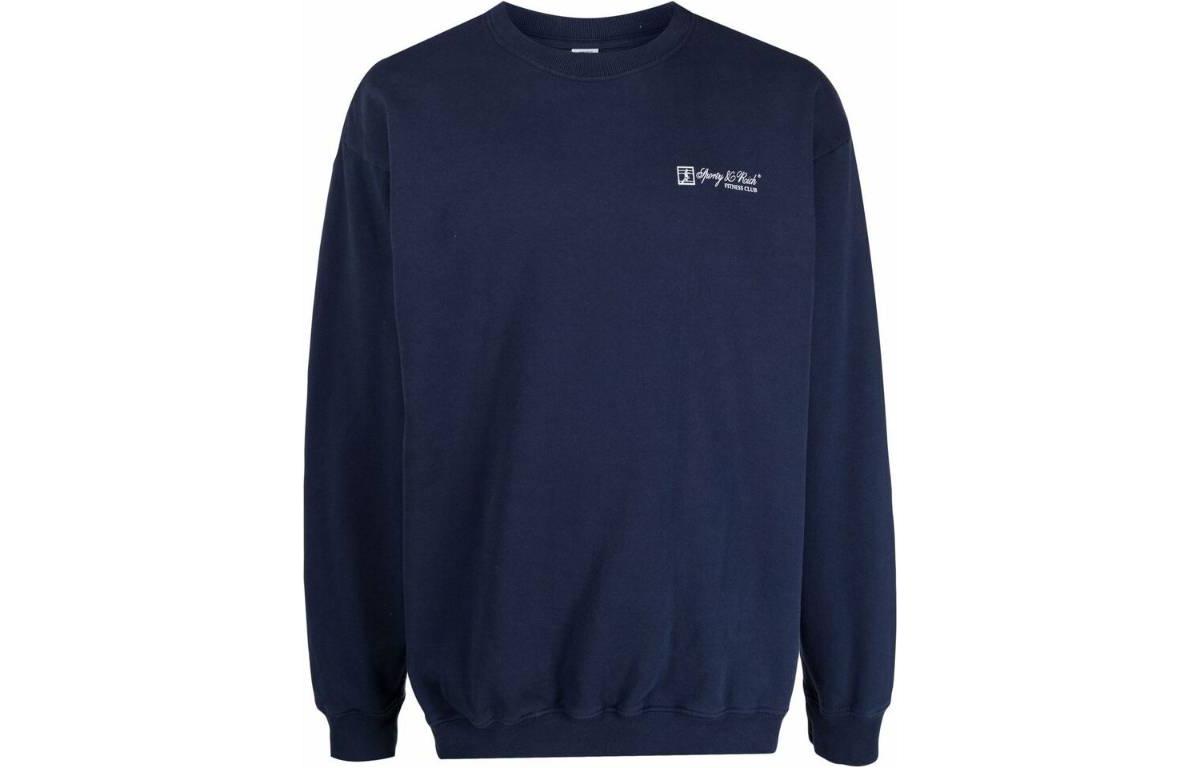 Sporty & Rich SS22 Blue Letter Print Crewneck Pullover Unisex Sweatshirt CR382NA