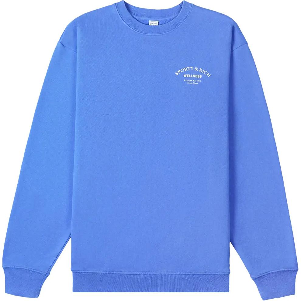 Sporty & Rich SS22 Unisex Blue Logo Print Crewneck Long Sleeve Sweatshirt CR463SASA