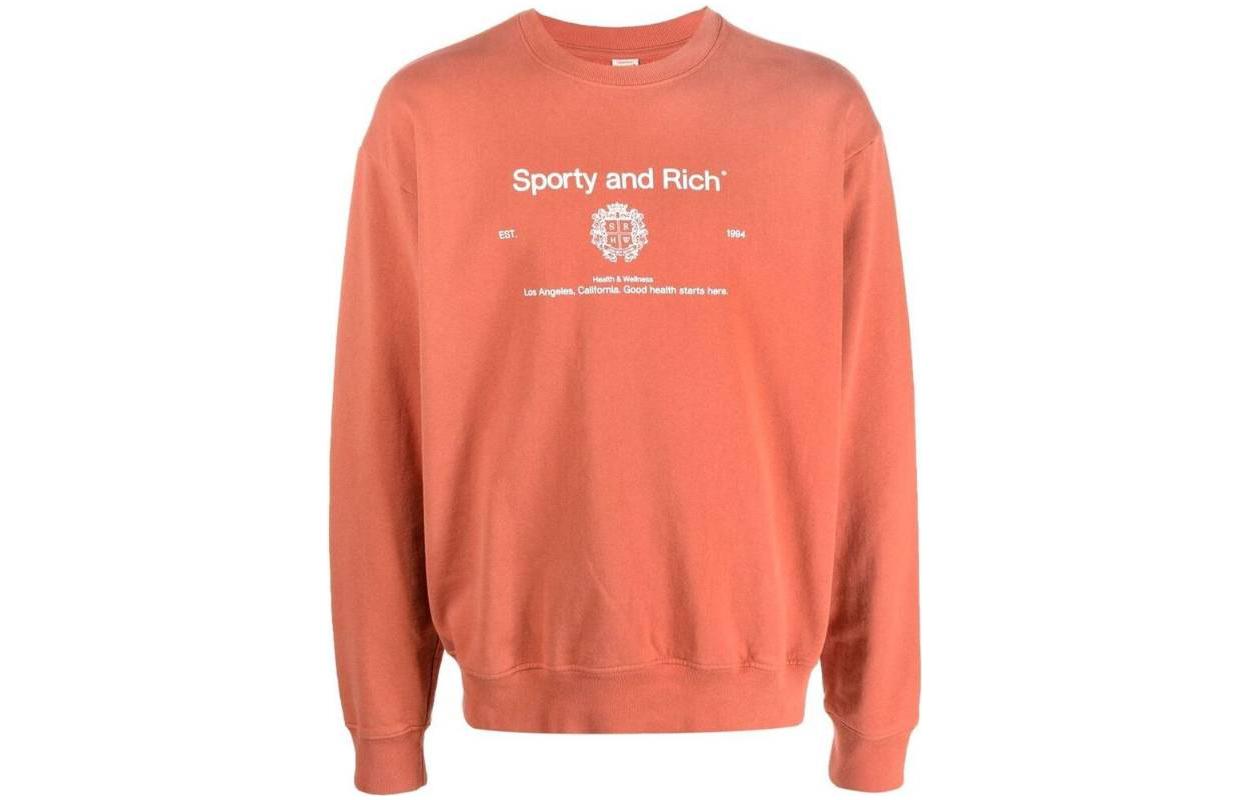 Sporty & Rich SS22 Unisex Crewneck Sweatshirt Orange with Logo Print CR464BH