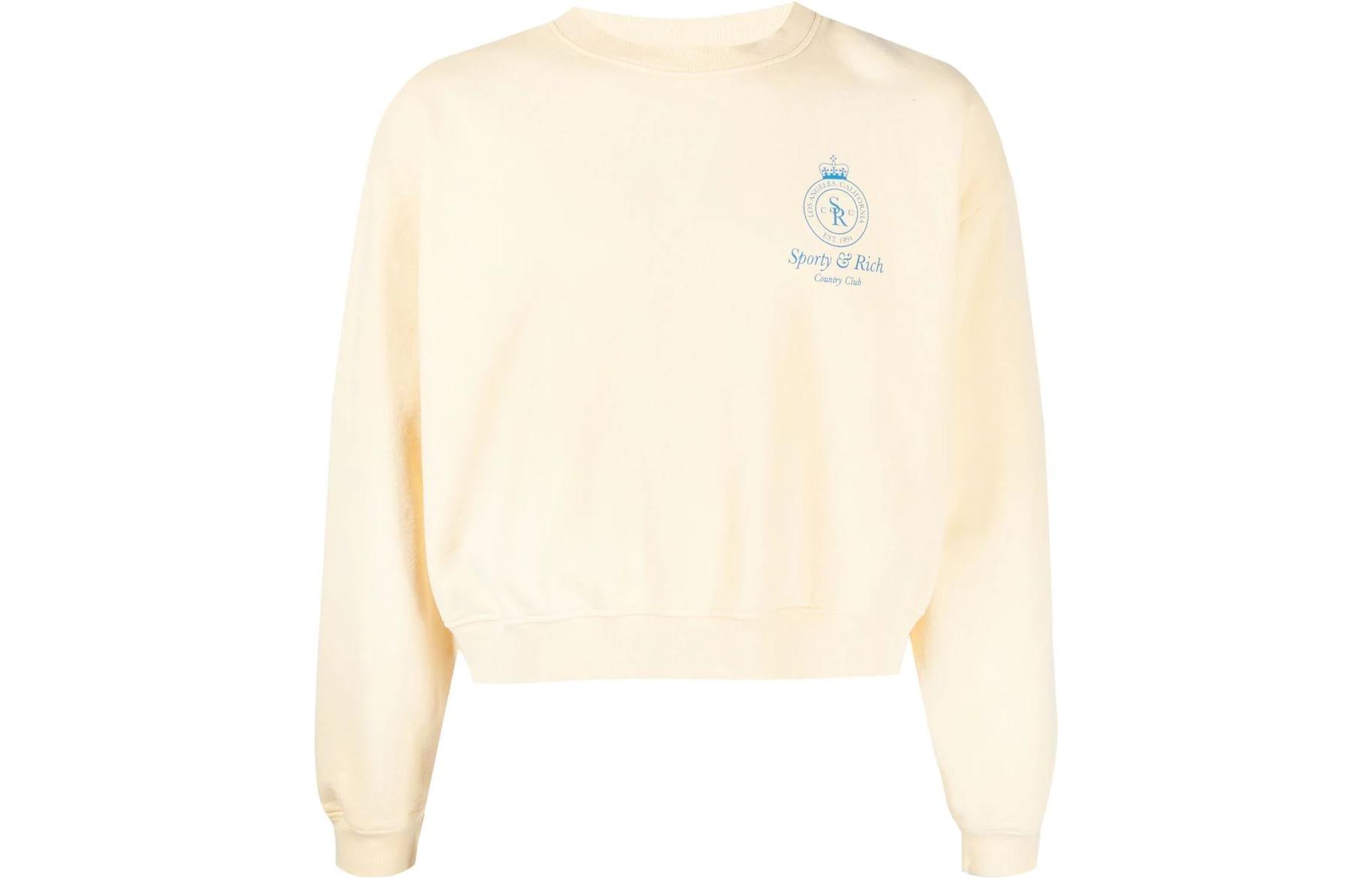 Sporty & Rich SS22 Yellow Crewneck Sweatshirt with Logo Print for Men CR452CROWNCROPPEDCREWNECK