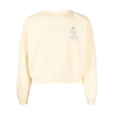 Sporty & Rich SS22 Yellow Crewneck Sweatshirt with Logo Print for Men CR452CROWNCROPPEDCREWNECK