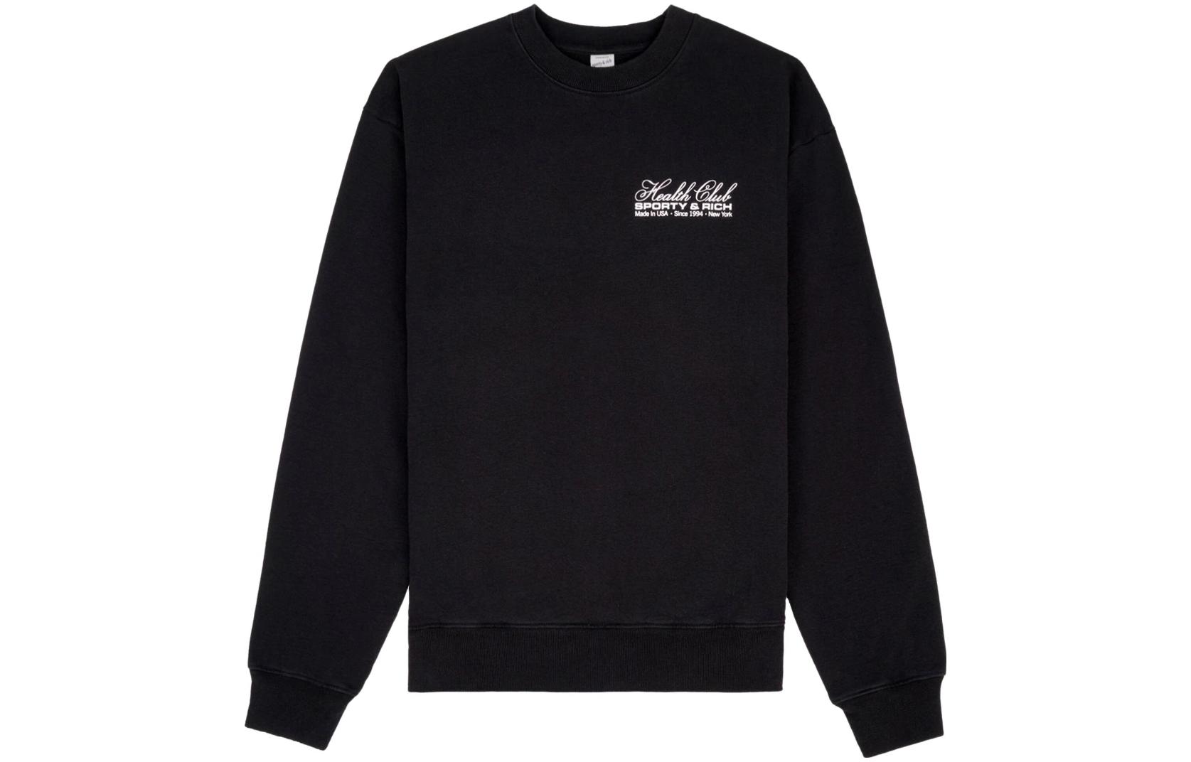Sporty & Rich SS23 Black Unisex Crewneck Long-Sleeve Sweatshirt with Logo Print CR832BK