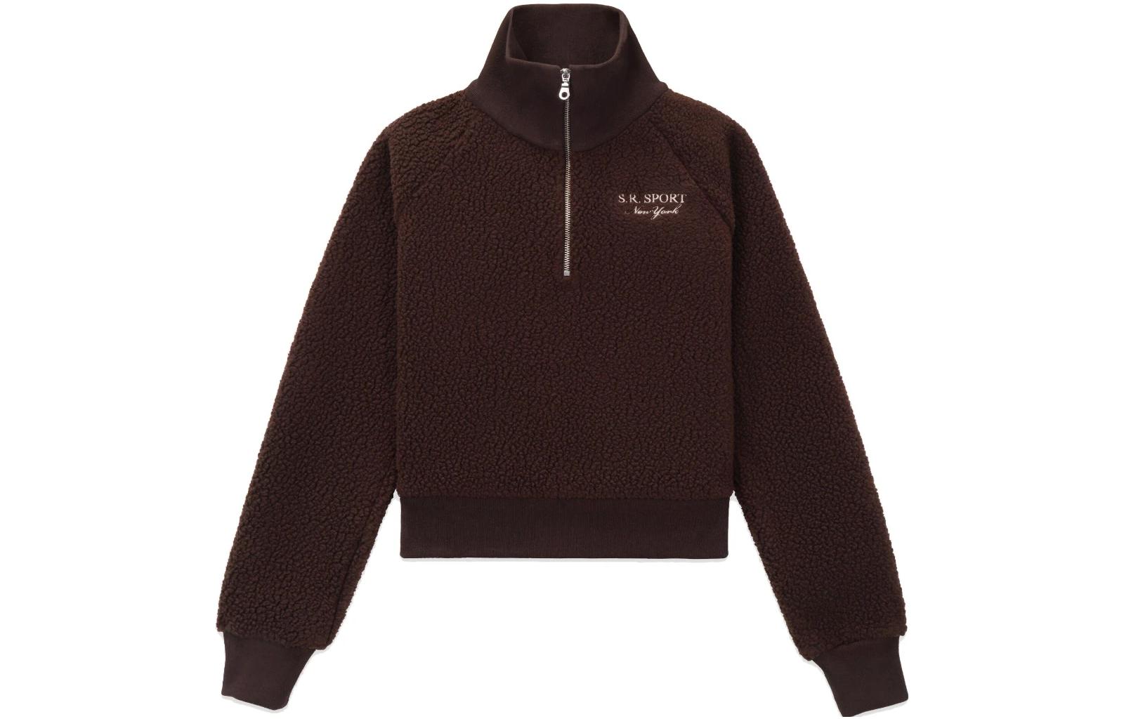 Sporty & Rich SS23 Chocolate Half-Zip Sweater with Logo Embroidery QZ662CH