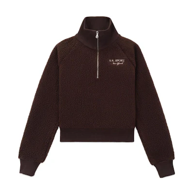 Sporty & Rich SS23 Chocolate Half-Zip Sweater with Logo Embroidery QZ662CH