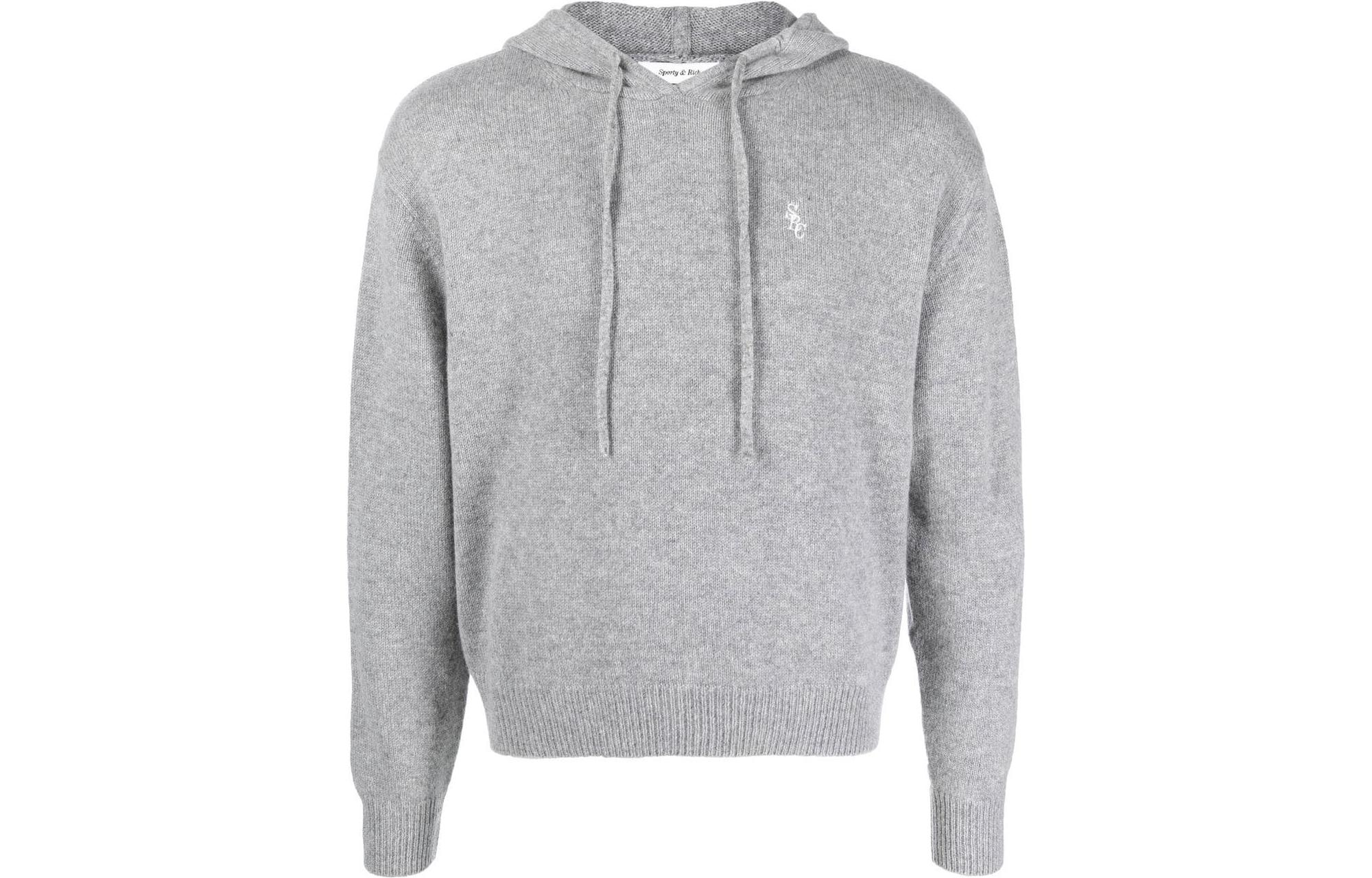 Sporty & Rich SS23 Gray Solid Cashmere Drawstring Hoodie HO731GY