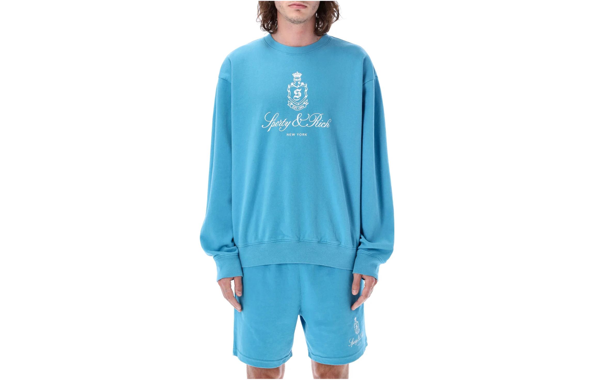 Sporty & Rich SS23 Letter Print Crewneck Sweatshirt Blue CR835BLFBW