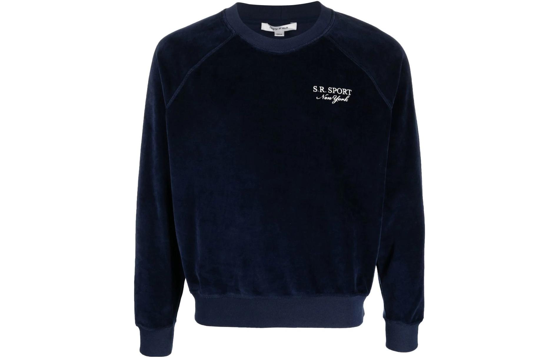 Sporty & Rich SS23 Logo Embroidered Crewneck Sweatshirt Navy - Long Sleeve CR751NANAVY