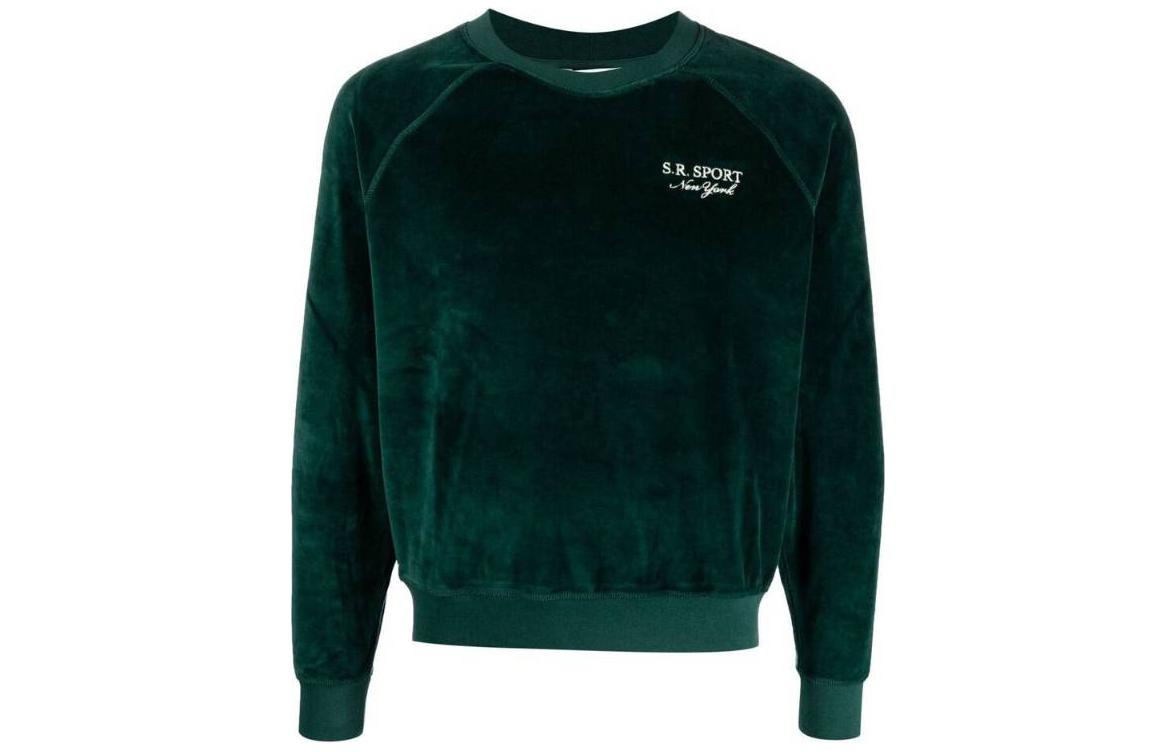 Sporty & Rich SS23 Solid Logo Embroidered Velvet Sweatshirt Green CR751FO