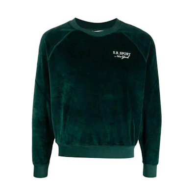 Sporty & Rich SS23 Solid Logo Embroidered Velvet Sweatshirt Green CR751FO