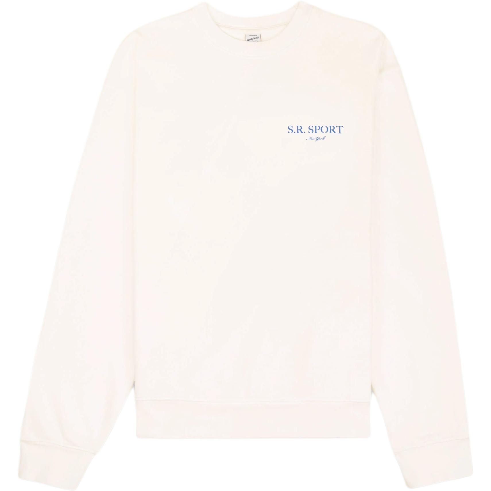 Sporty & Rich SS23 Tennis Drop 2 Logo Crewneck Sweatshirt Cream Unisex CR931MK