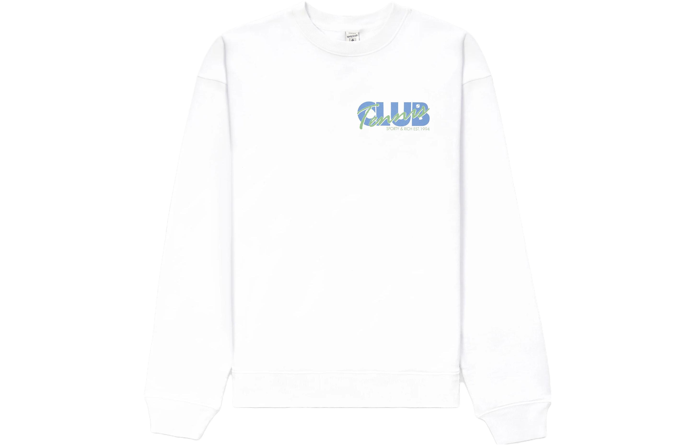 Sporty & Rich SS23 Tennis Drop 2 Logo Crewneck Sweatshirt White Unisex CR932WH