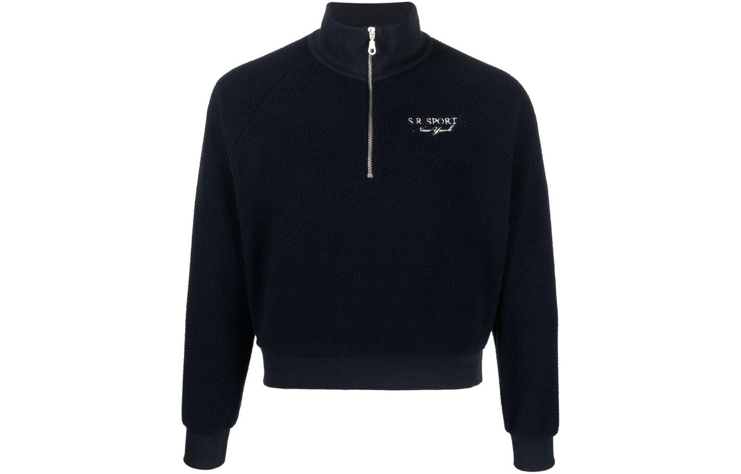 Sporty & Rich SS23 Unisex Solid Half-Zip Stand Collar Sweatshirt Navy QZ662NANAVY
