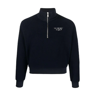 Sporty & Rich SS23 Unisex Solid Half-Zip Stand Collar Sweatshirt Navy QZ662NANAVY