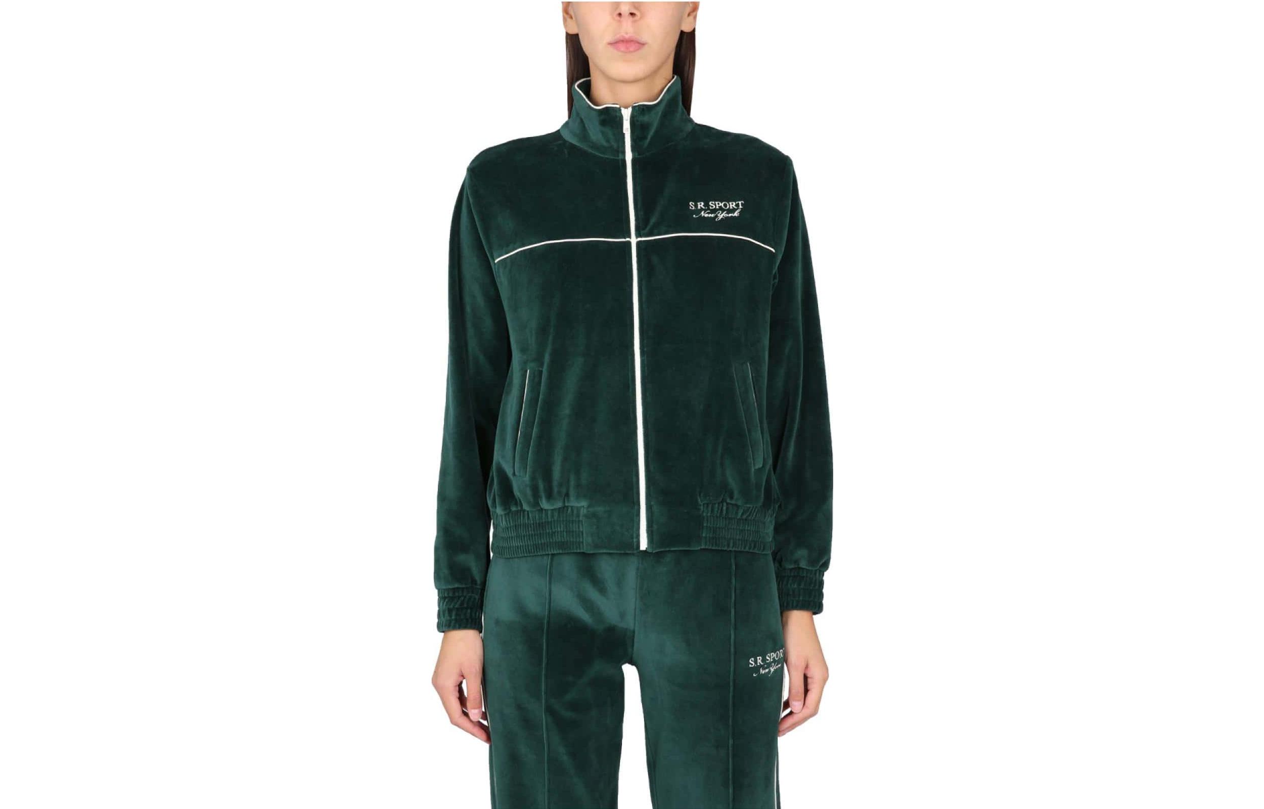 Sporty & Rich Unisex Retro Letter Print Green Zip-Up Jacket JA751FOFOREST