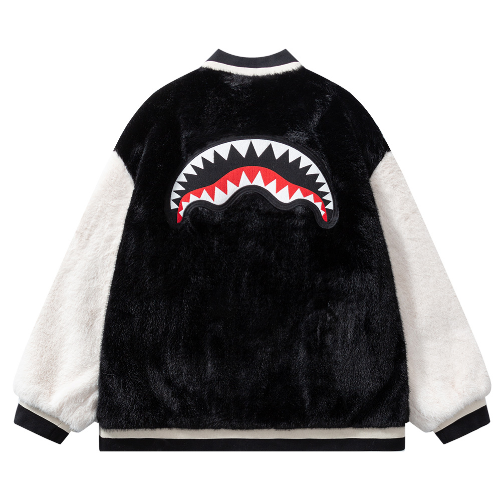 Sprayground Big Logo Shark Mouth Embroidered Plush Varsity Jacket Unisex WE041108