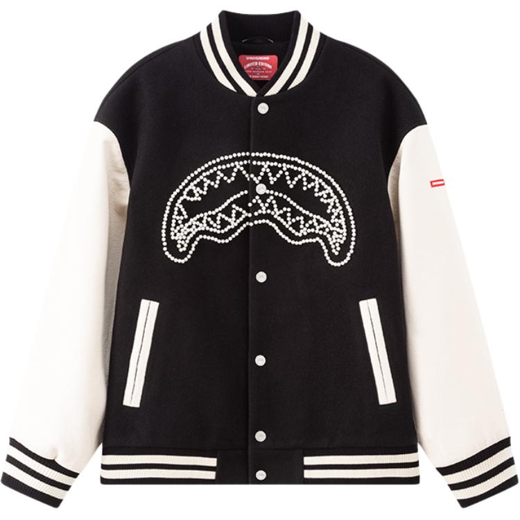 Sprayground Pearl Shark Mouth Varsity Jacket Unisex Casual Loose Fit W1131110