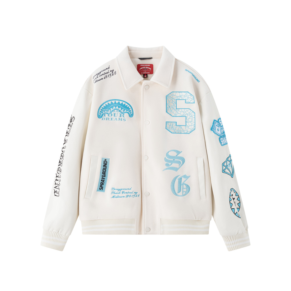 Sprayground Retro Embroidered Color-Block Varsity Jacket Unisex Casual Streetwear WE131107