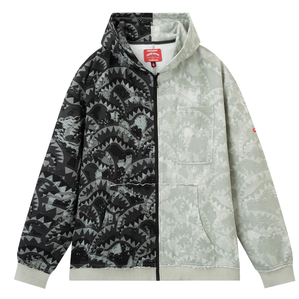 Sprayground Shark Logo Distressed Shark Print Hoodie Black Unisex WE013328
