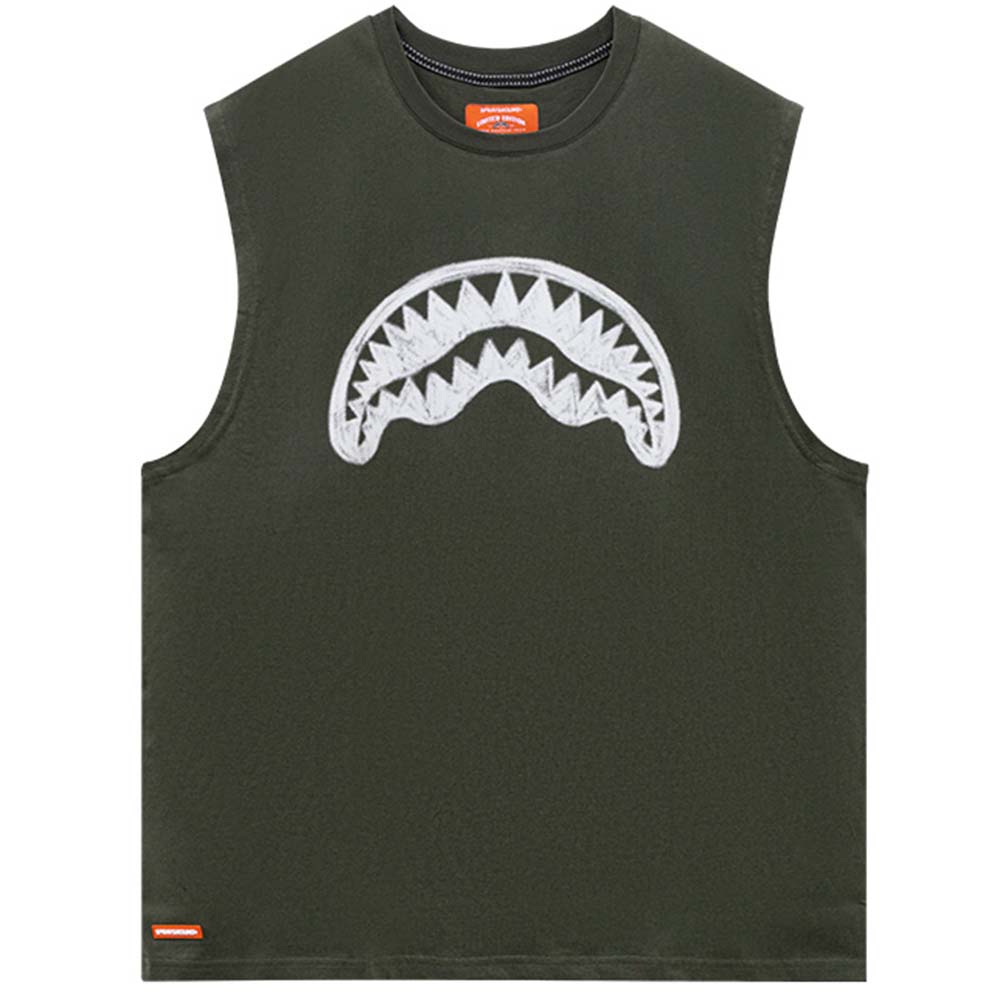 Sprayground Shark Mouth Logo Print Sleeveless Vest Unisex Summer Casual Top WE020102