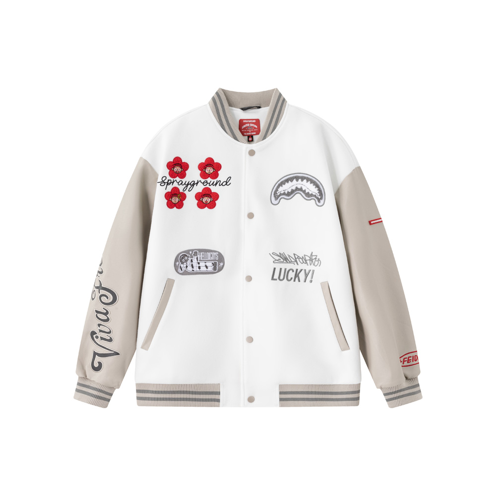 Sprayground x FEIDE Shark Logo Cartoon Unisex Streetwear Baseball Jacket. WE131105